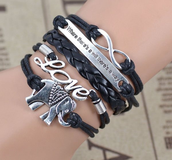**FREE** Elephant Love Infinity Leather Bracelet L