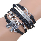 Hand-woven Elephant Love Infinity Leather Bracelet - BLACK - Beautifiable - 1