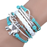 Hand-woven Elephant Love Infinity Leather Bracelet - BLUE - Beautifiable - 3