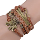 Hand-woven Elephant Love Infinity Leather Bracelet - BROWN - Beautifiable - 2